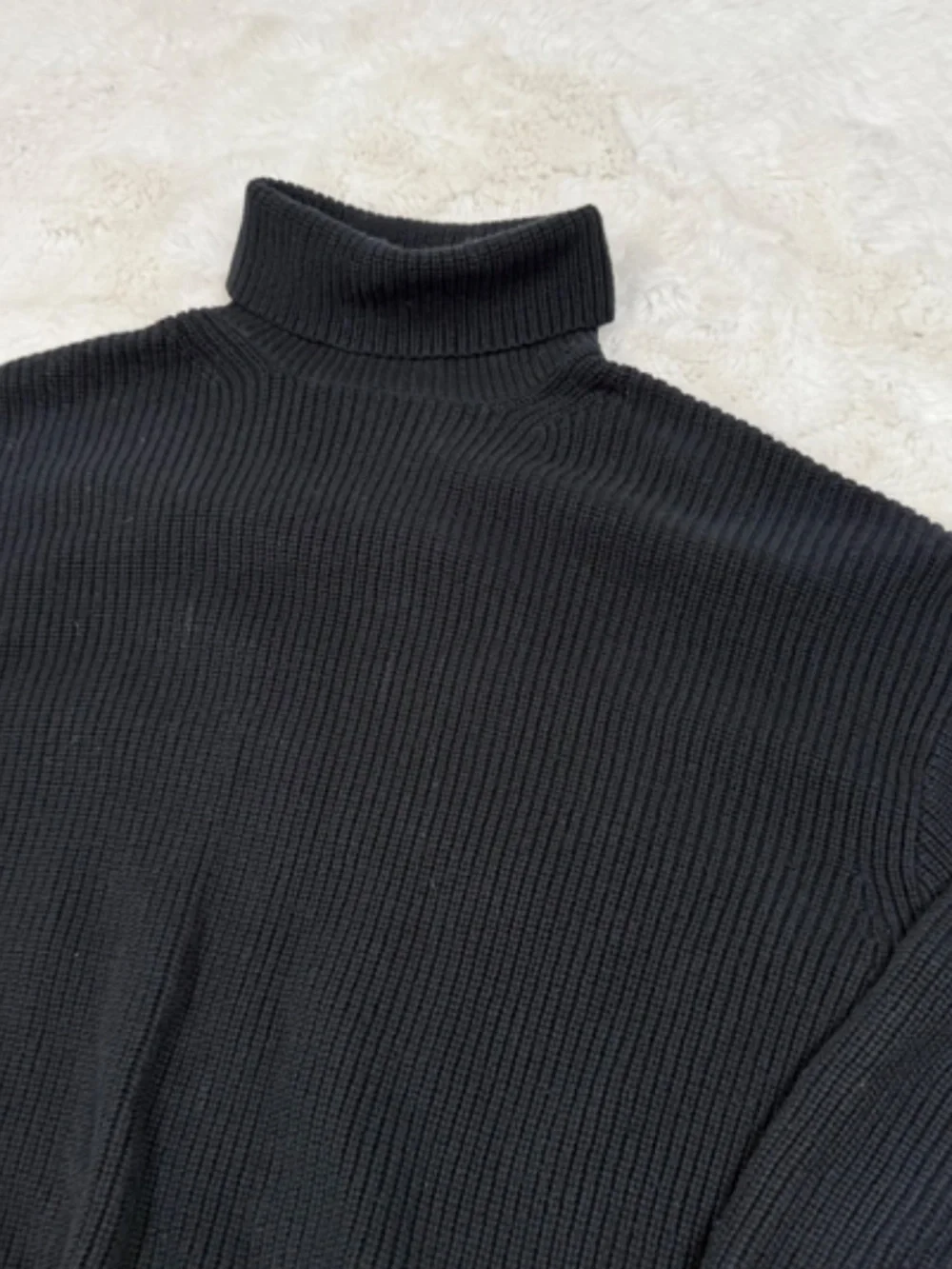 J. Crew Cashmere Cotton Blend Ribbed Relaxed Turtleneck Sweater Black Women's M